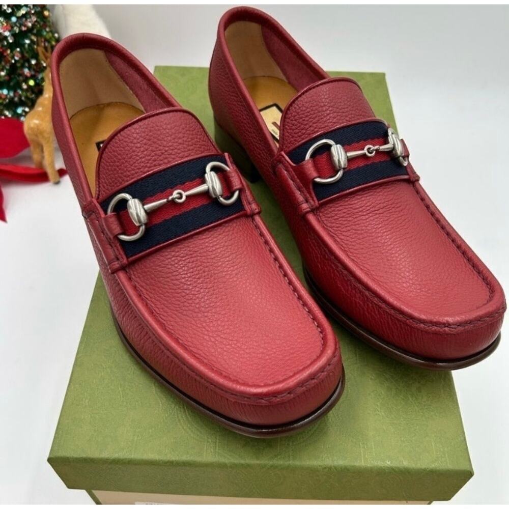 Men’s Gucci Horsebit web leather loafers size 8 fits 8.5 US made in Italy